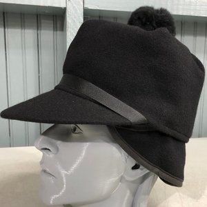 Black Fleece Ski Winter Trapper Pom Size 7 Hat Langenberg Made USA